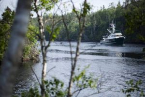 Boat travelling up river